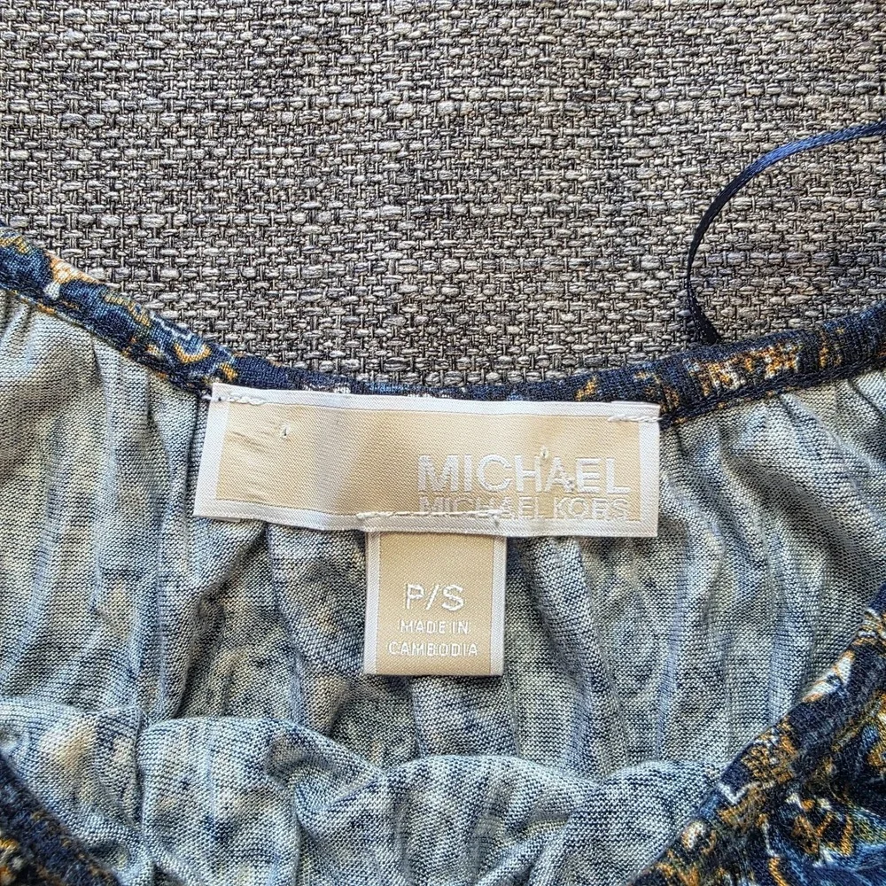 MICHAEL Michael Kors Blue Patterned 3/4 Sleeve Blouse Top - Petite S